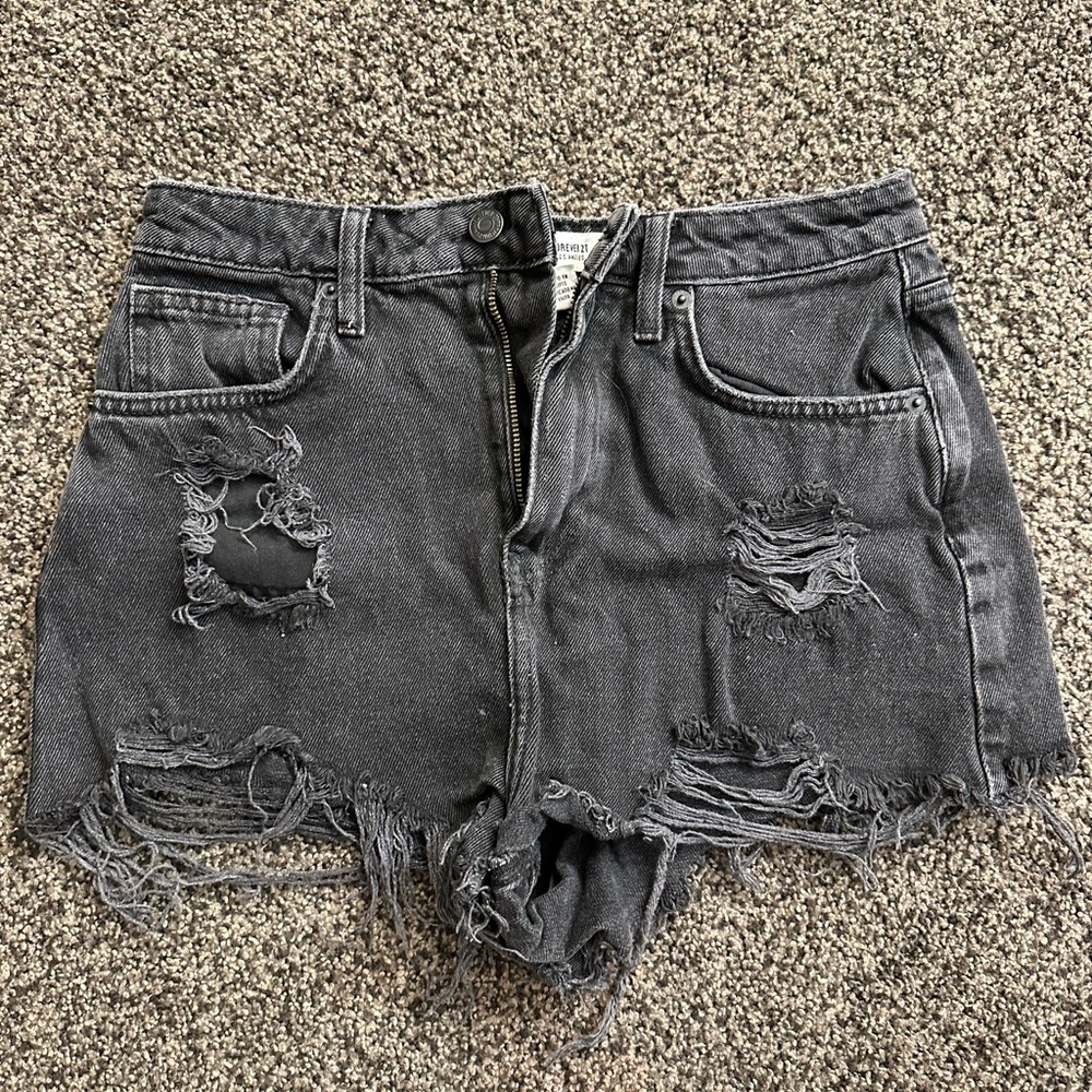 Distressed Black Denim Shorts